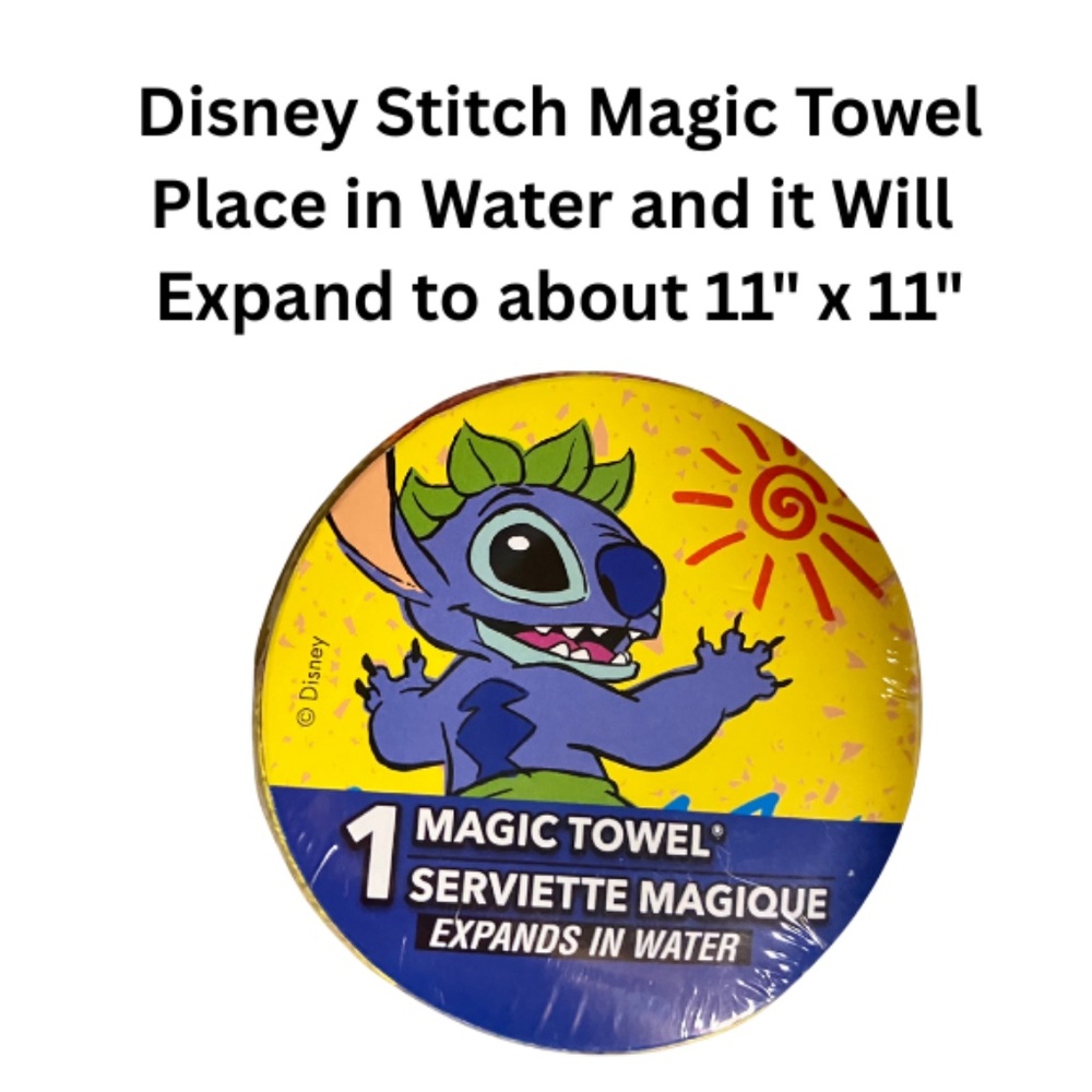 Disney Round Stitch Magic Towel Expands to About 11" X 11" Place In Water - #2